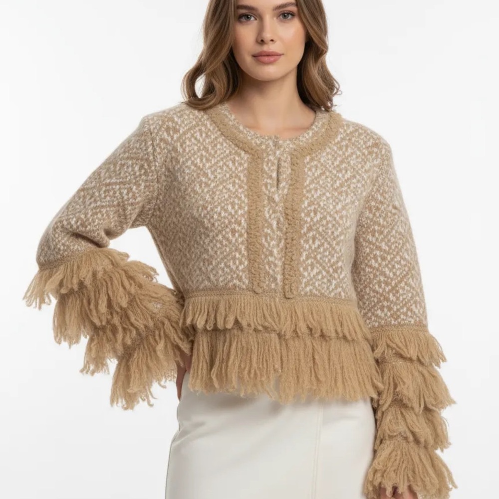 Fringed Tan Sweater for Women
